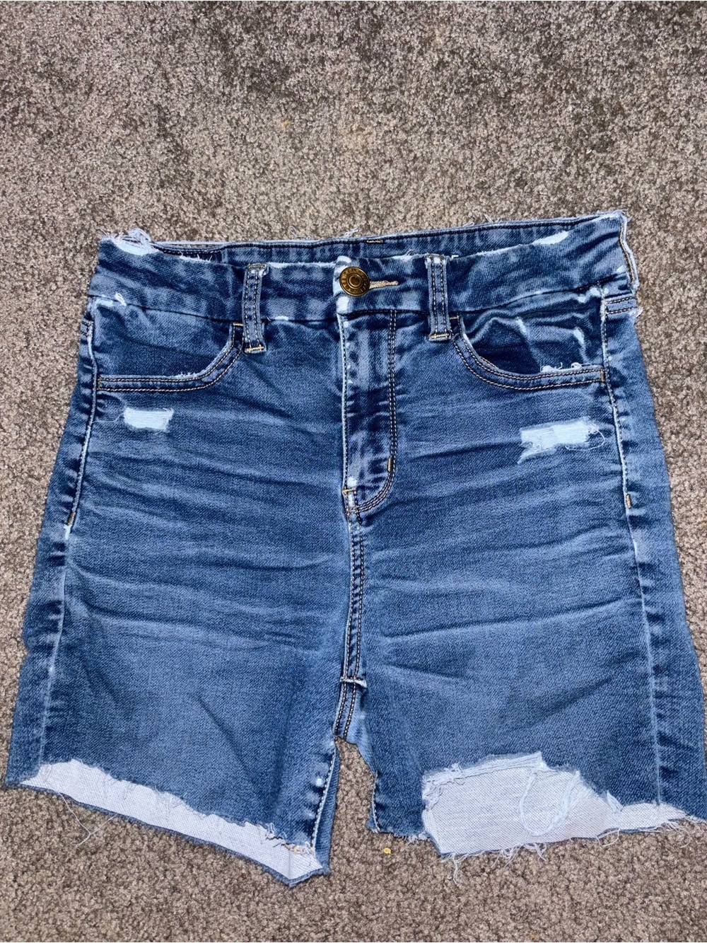 American Eagle Outfitters Stretch Medium Blue Distressed Denim Shorts
